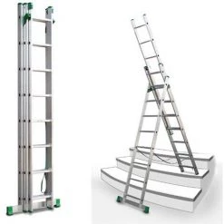 ECHELLE DIRECT - MATISERE Echelle Transformable 3 Plans - Longueur Pliée 2.01m. / Dépliée 3.99m Et 2.84m En Position Escabeau. - 7807