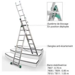 ECHELLE DIRECT - MATISERE Echelle Transformable 3 Plans - Longueur Pliée 2.01m. / Dépliée 3.99m Et 2.84m En Position Escabeau. - 7807 -Pas Cher Échelle Magasin 3105635 4