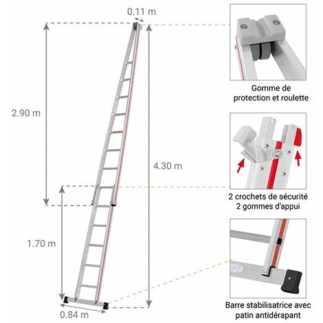 ECHELLE DIRECT - MATISERE Plan Inférieur De L'échelle Laveur De Vitres Seule, Longueur De 1.70m - 5017/5 2 ECHELLE DIRECT - MATISERE Plan Inférieur De L'échelle Laveur De Vitres Seule, Longueur De 1.70m - 5017/5 – Image 2