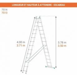 ECHELLE DIRECT - MATISERE Echelle Transformable 2 Plans - Longueur Pliée 4.00m. / Dépliée 6.83m Et 3.79m En Position Escabeau. - 7514 -Pas Cher Échelle Magasin 3106021 3