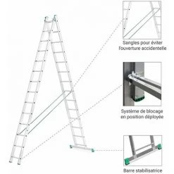ECHELLE DIRECT - MATISERE Echelle Transformable 2 Plans - Longueur Pliée 4.00m. / Dépliée 6.83m Et 3.79m En Position Escabeau. - 7514 -Pas Cher Échelle Magasin 3106021 5