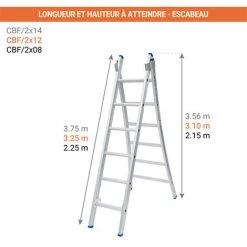 ECHELLE DIRECT - MATISERE Echelle Transformable 2 Plans De 2.25m Fermée Et 3.50m Ouverte. - CBF/2X08 -Pas Cher Échelle Magasin 3106029 3
