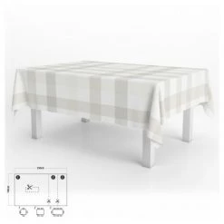 ORYX Tovaglia In Gomma Rettangolare Quadri Beige Impermeabile Pvc Antimacchia 140x250 Cm.