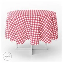 ORYX Tovaglia Rotonda Gomma Rossa Quadri Impermeabile Pvc Antimacchia Ø140 Cm.