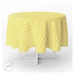 ORYX Tovaglia Gomma Rotonda Diamanti Gialli Impermeabile Pvc Antimacchia Ø140 Cm.