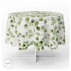 ORYX Tovaglia Rotonda Gomma Verde Foglie Impermeabili Antimacchia Pvc Ø140 Cm.