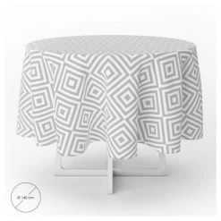 ORYX Tovaglia Rotonda Gomma Grigio Diamanti Impermeabile Pvc Antimacchia Ø140 Cm.