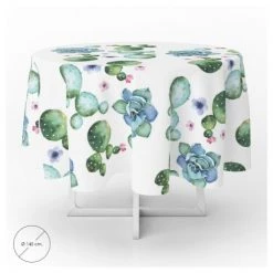 ORYX Tovaglia Rotonda In Gomma Cactus Impermeabile Pvc Antimacchia Ø140 Cm.