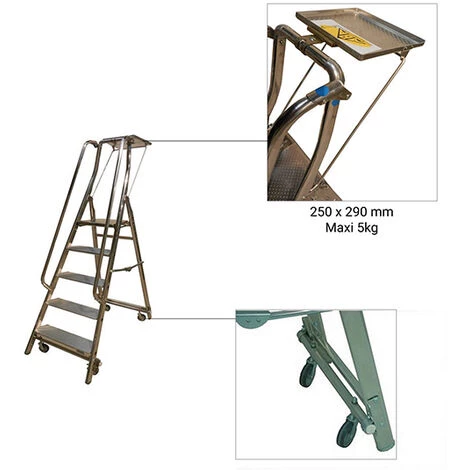 ESCABEAU DIRECT - MATISERE Escabeau Roulant De 5 Marches - Hauteur De Travail Maximale De 3.10m - 19405 3 ESCABEAU DIRECT - MATISERE Escabeau Roulant De 5 Marches - Hauteur De Travail Maximale De 3.10m - 19405 – Image 3