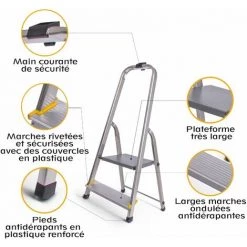 HOSTRÖM Hostrom - Escabeau Dura 2 Marches En Aluminium, Léger Et Pliable, Pieds Antidérapants, Hauteur De Plateforme 32cm, Charge Maximale 150kg -Pas Cher Échelle Magasin 32347549 5