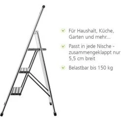 WENKO® WENKO Escabeau 3 Marches Design, Escabeau Pliable Alu, 44 X 127 X 5.5 Cm, Lot De 2 éponges Offertes -Pas Cher Échelle Magasin 32712522 4