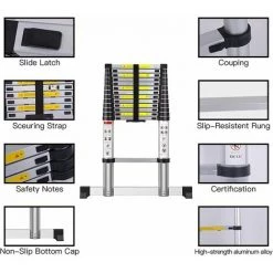 SiFree®Échelle Pliable, Echelle Telescopique, 4,1 Mètre(s), Sac De Transport OFFERT, EN 131, Charge Maximale: 150 Kg -Pas Cher Échelle Magasin 33016454 5