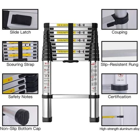 SKECTEN Échelle Pliable, Echelle Telescopique, 4,1 Mètre(s), Sac De Transport OFFERT, EN 131, Charge Maximale: 150 Kg 4 SKECTEN Échelle Pliable, Echelle Telescopique, 4,1 Mètre(s), Sac De Transport OFFERT, EN 131, Charge Maximale: 150 Kg – Image 4