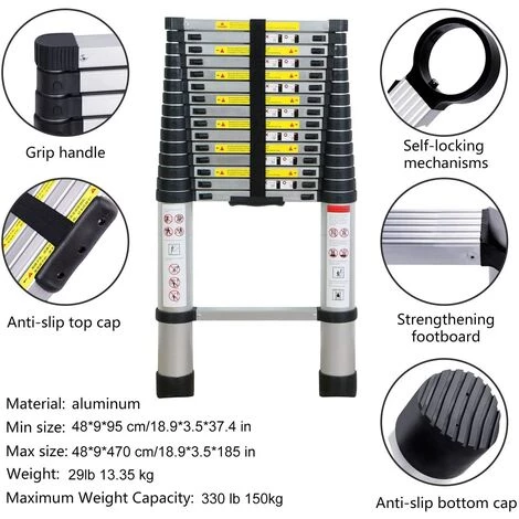 SKECTEN Échelle Pliable, Échelle Télescopique, 4.7 Mètre(s), Sac De Transport OFFERT, Charge Maximale: 150 Kg 2 SKECTEN Échelle Pliable, Échelle Télescopique, 4.7 Mètre(s), Sac De Transport OFFERT, Charge Maximale: 150 Kg – Image 2
