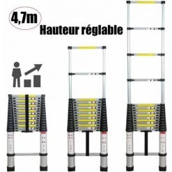 SKECTEN Échelle Télescopique 4.7M En Aluminium Avec 15 Echelons, 2 Pieds Antidérapants, Charge Max 150KG, Pour Intérieur Extérieur