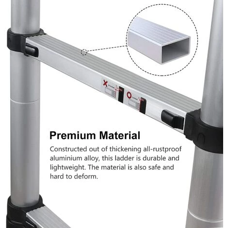 SKECTEN Échelle Télescopique 4.7M En Aluminium Avec 15 Echelons, 2 Pieds Antidérapants, Charge Max 150KG, Pour Intérieur Extérieur 5 SKECTEN Échelle Télescopique 4.7M En Aluminium Avec 15 Echelons, 2 Pieds Antidérapants, Charge Max 150KG, Pour Intérieur Extérieur – Image 5