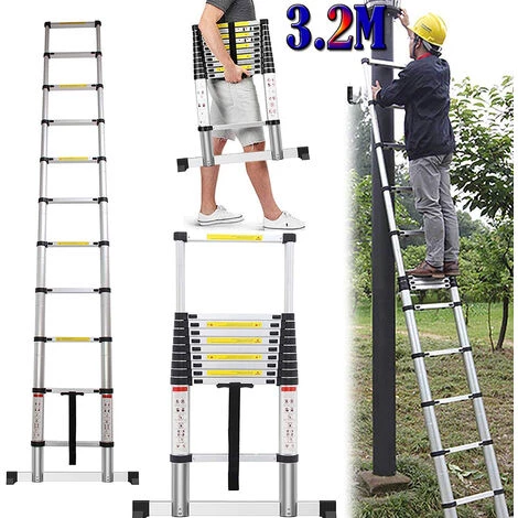 SKECTEN Échelle Télescopique 3.2M En Aluminium Bricolage Pliable Extensible Unique Droite Multi-fonction Ladder Charge 330lbs (150 Kg) 1 SKECTEN Échelle Télescopique 3.2M En Aluminium Bricolage Pliable Extensible Unique Droite Multi-fonction Ladder Charge 330lbs (150 Kg)