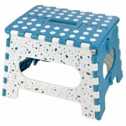 Paris Prix - Marchepied Pliable "terrazzo" 29cm Blanc & Bleu