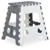 Relaxdays Tabouret XL Pliant, Escabeau, Une Marche, Avec Poignée, 120 Kg, Plastique, 39,5 X 38,5 X 32 Cm, Gris/blanc