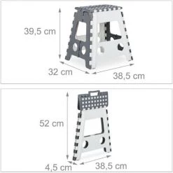 Relaxdays Tabouret XL Pliant, Escabeau, Une Marche, Avec Poignée, 120 Kg, Plastique, 39,5 X 38,5 X 32 Cm, Gris/blanc -Pas Cher Échelle Magasin 34033858 5