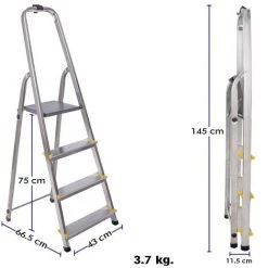 HOSTRÖM Hostrom - Escabeau Dura 4 Marches En Aluminium, Léger Et Pliable, Pieds Antidérapants, Hauteur De Plateforme 75cm, Charge Maximale 150kg -Pas Cher Échelle Magasin 34034908 4