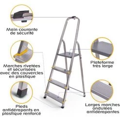 HOSTRÖM Hostrom - Escabeau Dura 4 Marches En Aluminium, Léger Et Pliable, Pieds Antidérapants, Hauteur De Plateforme 75cm, Charge Maximale 150kg -Pas Cher Échelle Magasin 34034908 5