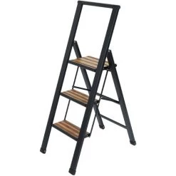 WENKO Escabeau 3 Marches, Escabeau Pliable Aluminium Noir