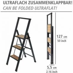 WENKO Escabeau 3 Marches, Escabeau Pliable Aluminium Noir -Pas Cher Échelle Magasin 35014628 5