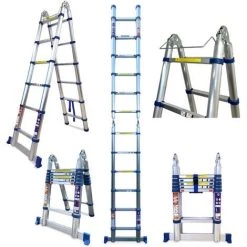 Echelle Télescopique Double Plan KELI (380 Cm), Echelle Pliante 2 En 1 Echelle Escamotable, Fabriquée En Aluminium De Qualité Professionnelle, Certifiée à 150kg En131 Ce