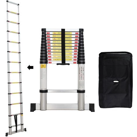 TODECO Echelle Telescopique, échelle Pliable, 3,8 Mètre(s), Sac De Transport OFFERT, Barre Stabilisatrice, EN 131, Charge Maximale: 150 Kg 1 TODECO Echelle Telescopique, échelle Pliable, 3,8 Mètre(s), Sac De Transport OFFERT, Barre Stabilisatrice, EN 131, Charge Maximale: 150 Kg