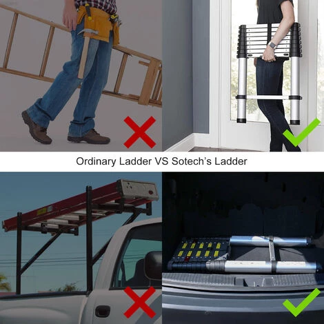 TODECO Echelle Telescopique, échelle Pliable, 3,8 Mètre(s), Sac De Transport OFFERT, Barre Stabilisatrice, EN 131, Charge Maximale: 150 Kg 5 TODECO Echelle Telescopique, échelle Pliable, 3,8 Mètre(s), Sac De Transport OFFERT, Barre Stabilisatrice, EN 131, Charge Maximale: 150 Kg – Image 5