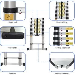 TODECO Echelle Telescopique, échelle Pliable, 4,1 Mètre(s), Barre Stabilisatrice,Sac De Transport, écart Supplémentaire, Charge Maximale:? 150 Kg -Pas Cher Échelle Magasin 35074810 3
