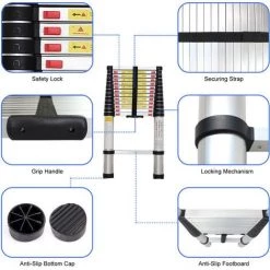 TODECO Echelle Telescopique, échelle Pliable, 4,1 Mètre(s), Sac De Transport OFFERT, EN 131, Charge Maximale: 150 Kg -Pas Cher Échelle Magasin 35077775 3