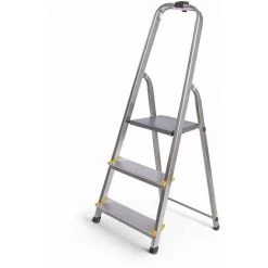 HOSTRÖM Hostrom - Escabeau Dura 3 Marches En Aluminium, Léger Et Pliable, Pieds Antidérapants, Hauteur De Plateforme 54cm, Charge Maximale 150kg