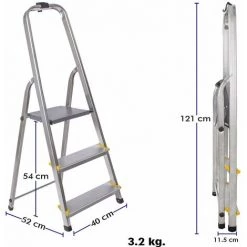HOSTRÖM Hostrom - Escabeau Dura 3 Marches En Aluminium, Léger Et Pliable, Pieds Antidérapants, Hauteur De Plateforme 54cm, Charge Maximale 150kg -Pas Cher Échelle Magasin 35236605 4