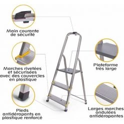 HOSTRÖM Hostrom - Escabeau Dura 3 Marches En Aluminium, Léger Et Pliable, Pieds Antidérapants, Hauteur De Plateforme 54cm, Charge Maximale 150kg -Pas Cher Échelle Magasin 35236605 5