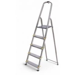 HOSTRÖM Hostrom - Escabeau Dura 5 Marches En Aluminium, Léger Et Pliable, Pieds Antidérapants, Hauteur De Plateforme 97cm, Charge Maximale 150kg