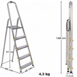 HOSTRÖM Hostrom - Escabeau Dura 5 Marches En Aluminium, Léger Et Pliable, Pieds Antidérapants, Hauteur De Plateforme 97cm, Charge Maximale 150kg -Pas Cher Échelle Magasin 35236648 4