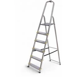 HOSTRÖM Hostrom - Escabeau Dura 6 Marches En Aluminium, Léger Et Pliable, Pieds Antidérapants, Hauteur De Plateforme 119cm, Charge Maximale 150kg