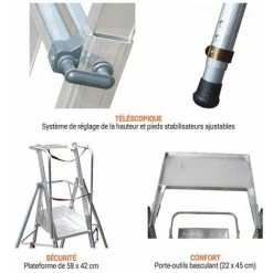 ESCABEAU DIRECT - MATISERE Escabeau PIRL Télescopique En Aluminium Avec Bac Porte-outils - 4+5 Marches - Hauteur De Travail Max 3.48m - SCA1980/06 -Pas Cher Échelle Magasin 36334063 5