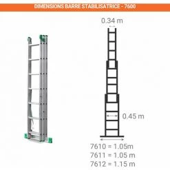 ECHELLE DIRECT - MATISERE Echelle Transformable 3 Plans - Longueur Pliée 2.01m. / Dépliée 3.99m Et 2.70m En Position Escabeau. - 7607 -Pas Cher Échelle Magasin 36334086 4