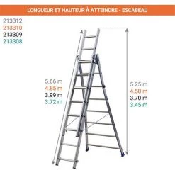 CENTAURE Echelle Transformable 3 Plans - Longueur Pliée 2.30m. / Dépliée 4.65m Et 3.72m En Position Escabeau. - 213308 -Pas Cher Échelle Magasin 36334107 3