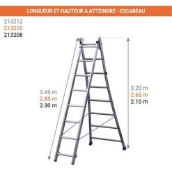 CENTAURE Echelle Transformable 2 Plans - Hauteur Atteignable En Position Escabeau De 2.10m Et 3.48m En Double échelle - 213208 -Pas Cher Échelle Magasin 36334140 3