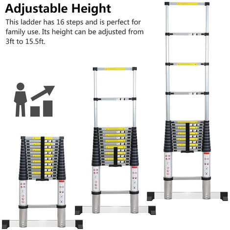 SiFree®4.7M Échelle Télescopique Portable Échelle Escamotable En Aluminium 15 Echelons, 150 Kg 1 SiFree®4.7M Échelle Télescopique Portable Échelle Escamotable En Aluminium 15 Echelons, 150 Kg