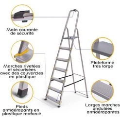 HOSTRÖM Hostrom - Escabeau Dura 7 Marches En Aluminium, Léger Et Pliable, Pieds Antidérapants, Hauteur De Plateforme 140cm, Charge Maximale 150kg -Pas Cher Échelle Magasin 38059559 5