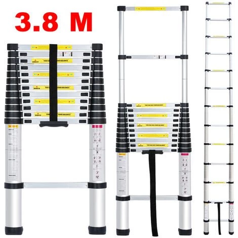 FREOSEN 3.8M Échelle Télescopique Portable Multifonctions Aluminium Pliable 13 Étapes Convient Léger Sécurité + Sac + Gants 2 FREOSEN 3.8M Échelle Télescopique Portable Multifonctions Aluminium Pliable 13 Étapes Convient Léger Sécurité + Sac + Gants – Image 2