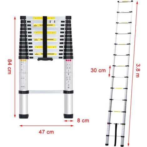 FREOSEN 3.8M Échelle Télescopique Portable Multifonctions Aluminium Pliable 13 Étapes Convient Léger Sécurité + Sac + Gants 3 FREOSEN 3.8M Échelle Télescopique Portable Multifonctions Aluminium Pliable 13 Étapes Convient Léger Sécurité + Sac + Gants – Image 3