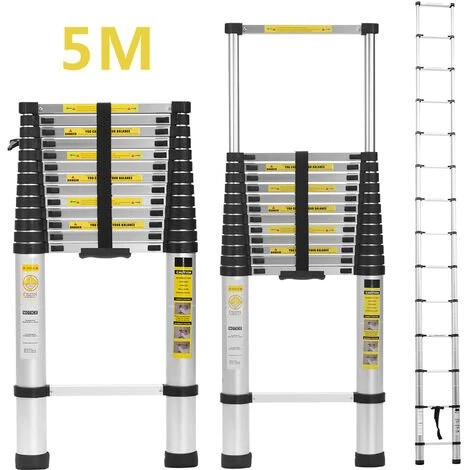 FREOSEN 5M Échelle Télescopique Portable Echelle Multi-Fonction En Aluminium,Capacité 150 Kg ,13 Echelons+ Sac + Gants 4 FREOSEN 5M Échelle Télescopique Portable Echelle Multi-Fonction En Aluminium,Capacité 150 Kg ,13 Echelons+ Sac + Gants – Image 4