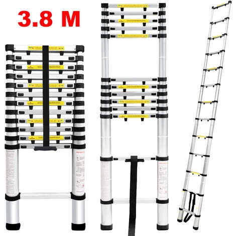 FREOSEN 3.8M Échelle Télescopique Portable Echelle Multi-Fonction En Aluminium,Capacité 150 Kg ,13 Echelons 2 FREOSEN 3.8M Échelle Télescopique Portable Echelle Multi-Fonction En Aluminium,Capacité 150 Kg ,13 Echelons – Image 2