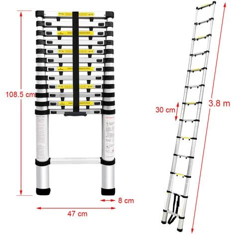 FREOSEN 3.8M Échelle Télescopique Portable Echelle Multi-Fonction En Aluminium,Capacité 150 Kg ,13 Echelons 3 FREOSEN 3.8M Échelle Télescopique Portable Echelle Multi-Fonction En Aluminium,Capacité 150 Kg ,13 Echelons – Image 3